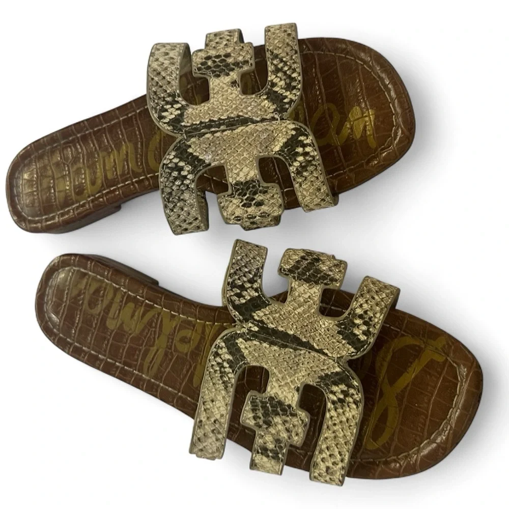 Sam Edelman Snakeskin Slide Sandals with Bold Logo - Picture 2 of 5
